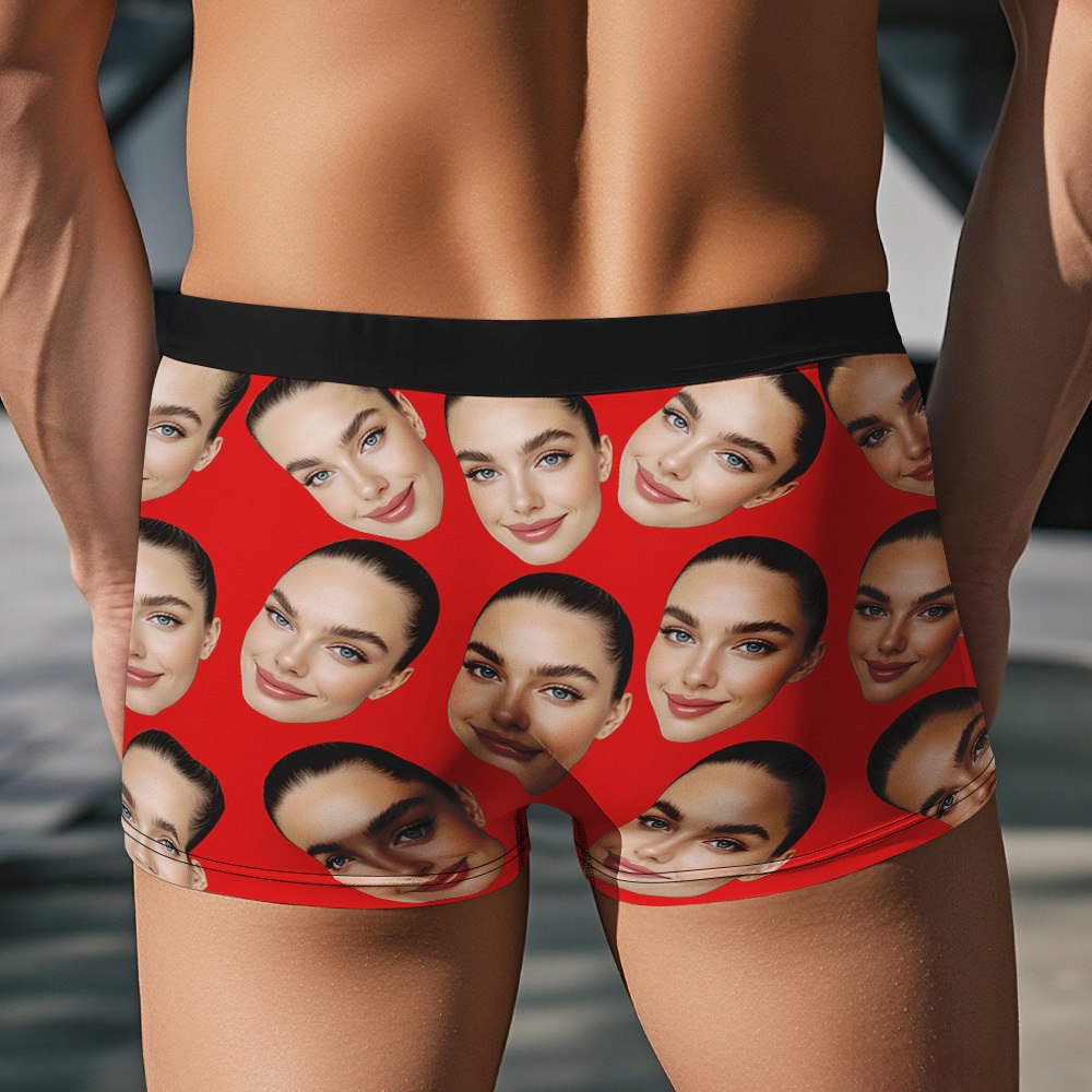 Custom Big Face Underwear Men's Boxer Briefs Breathable Ice Silk Personalized Photo Boxers - MyfaceboxerAU