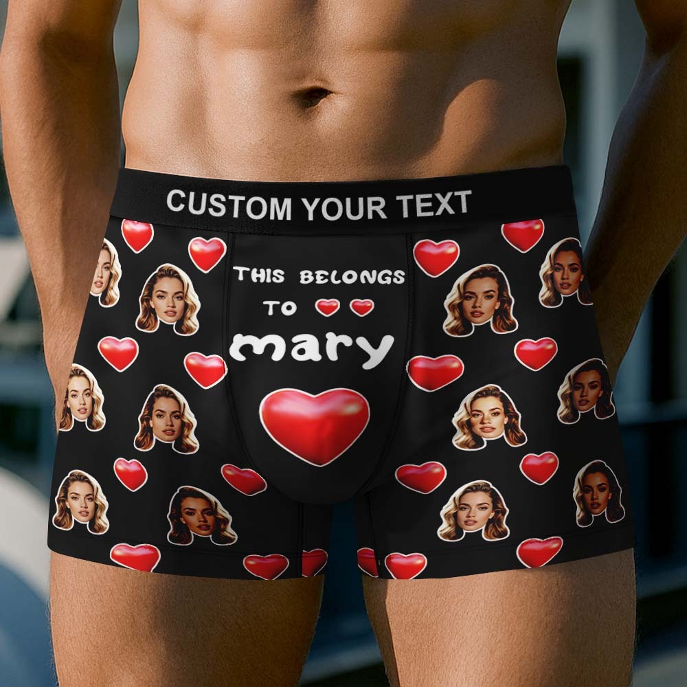 Custom Face Underwear Men's Boxer Briefs This Belongs to Personalized Photo Boxers Breathable Ice Silk - MyfaceboxerAU