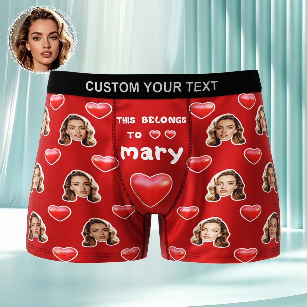 Custom Face Underwear Men's Boxer Briefs This Belongs to Personalized Photo Boxers Breathable Ice Silk - MyfaceboxerAU