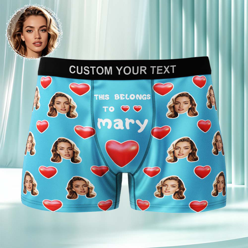 Custom Face Underwear Men's Boxer Briefs This Belongs to Personalized Photo Boxers Breathable Ice Silk - MyfaceboxerAU