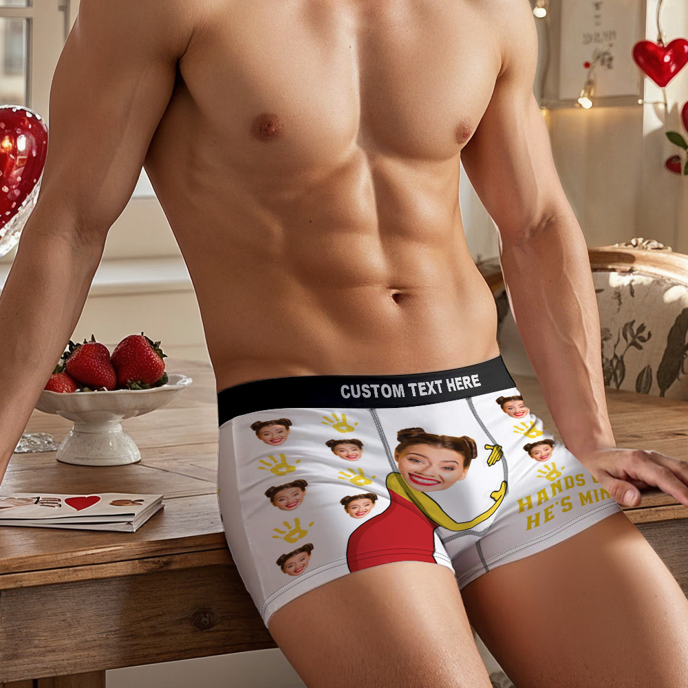 Valentine's Gifts Personalized Underwear Custom Photo Boxer Briefs Custom Photo Boxers Hands off - MyfaceboxerAU