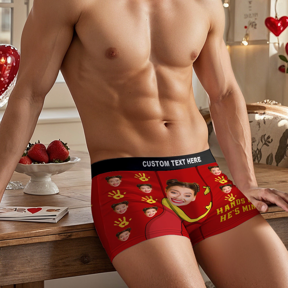 Valentine's Gifts Personalized Underwear Custom Photo Boxer Briefs Custom Photo Boxers Hands off - MyfaceboxerAU