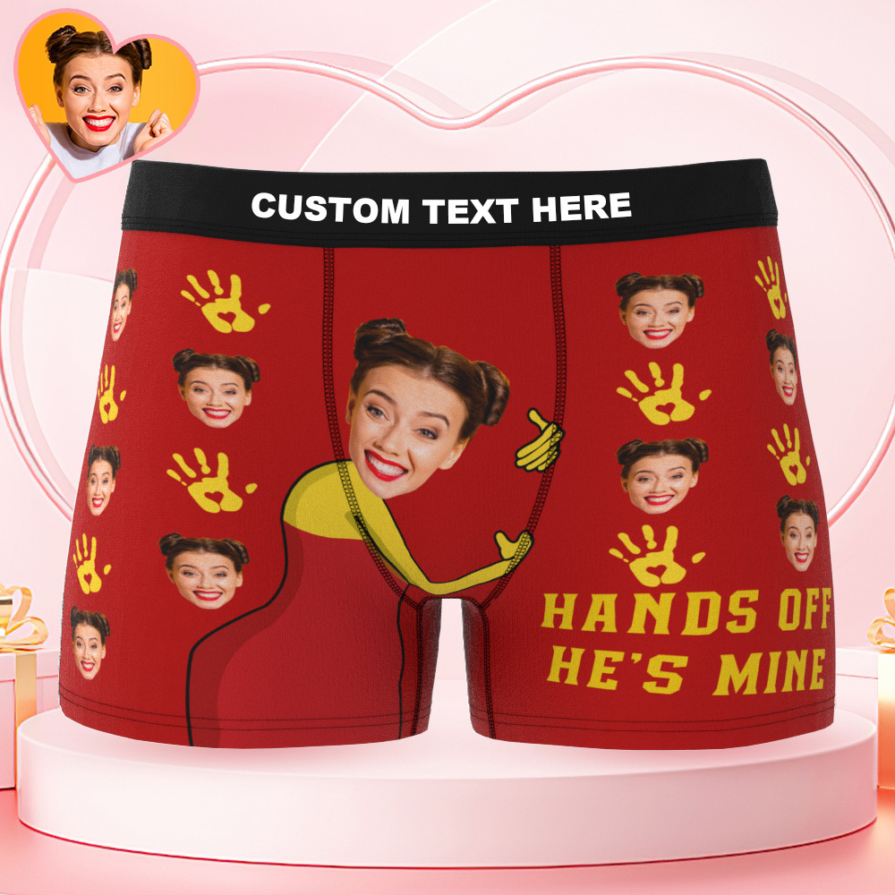 Valentine's Gifts Personalized Underwear Custom Photo Boxer Briefs Custom Photo Boxers Hands off - MyfaceboxerAU