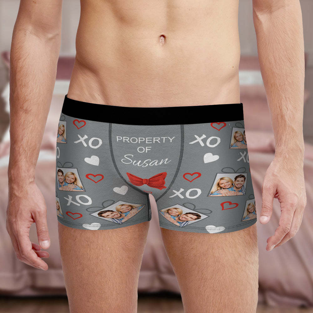 Custom Men's Photo Boxers Bow Tie Personalized Property Of Face Underwear - MyFaceBoxerAU