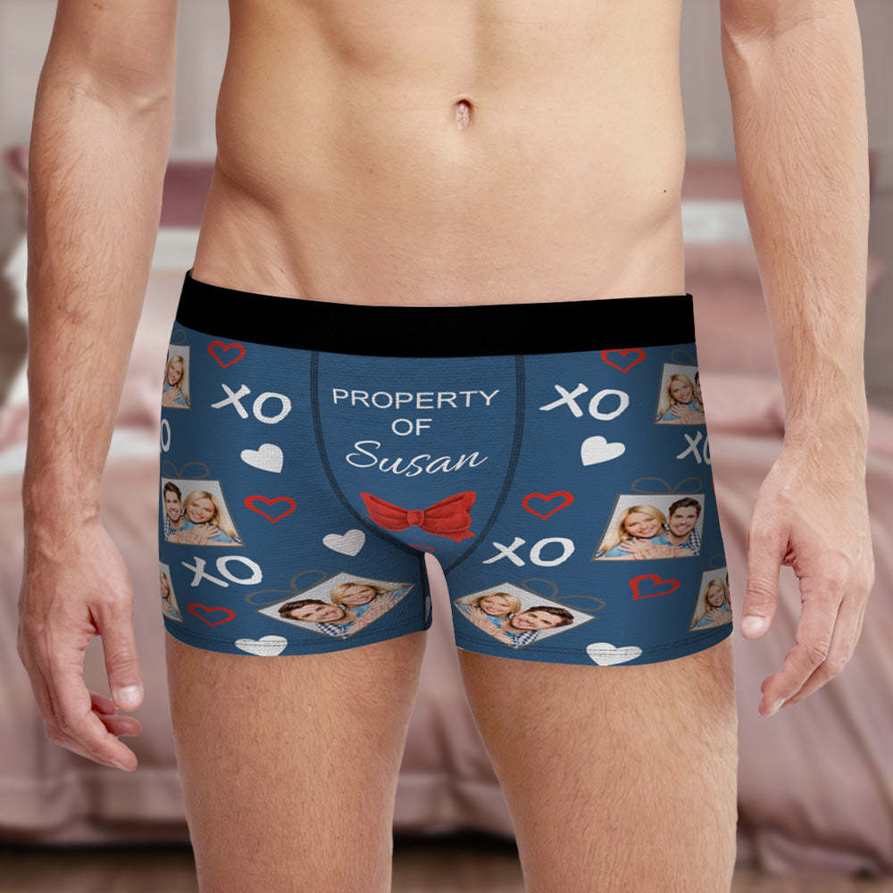 Custom Men's Photo Boxers Bow Tie Personalized Property Of Face Underwear - MyFaceBoxerAU