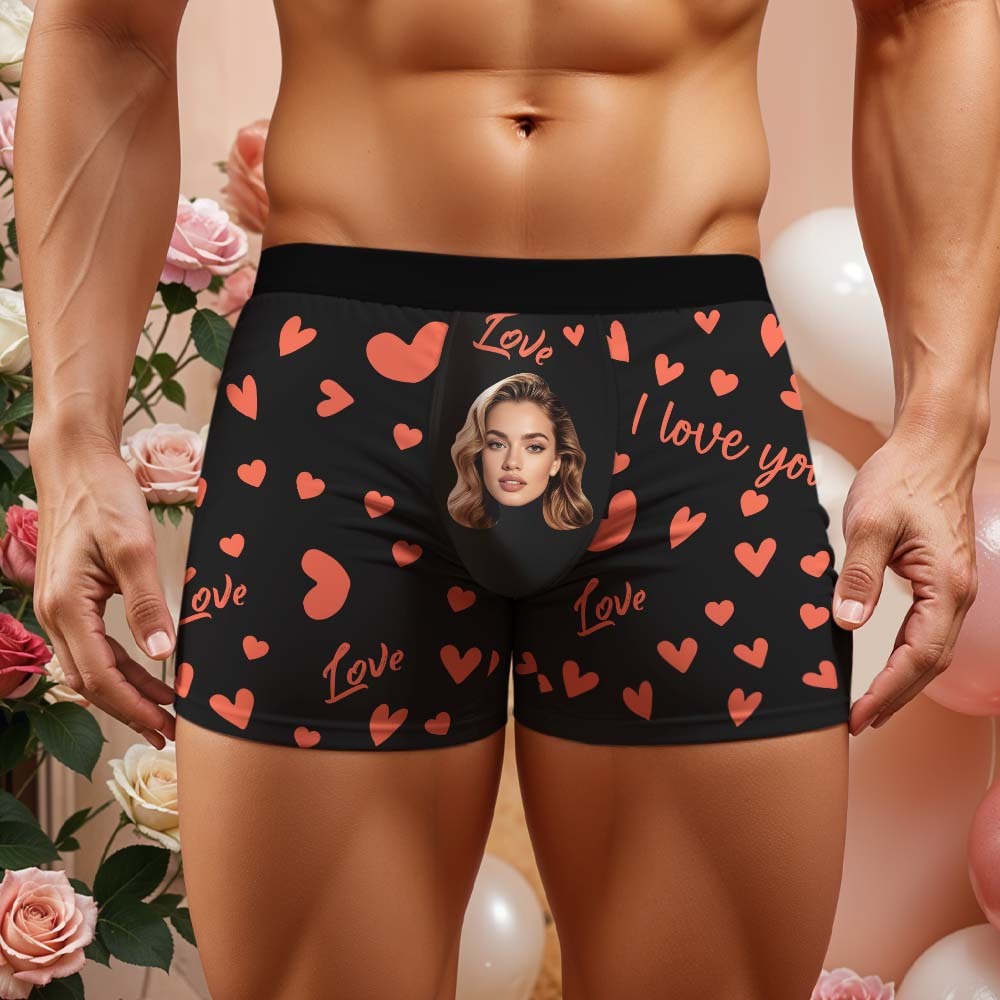 Custom Men's Face Boxer Underwear Personalized Boxer Briefs with Heart Pattern Special Present for Valentine's Day - MyFaceBoxerAU