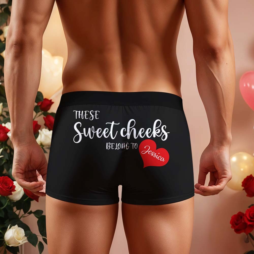 Custom Men's Boxer Shorts These Sweet Cheeks Belong To Personalized Boxer Briefs with Name Valentine's Day Gift - MyFaceBoxerAU