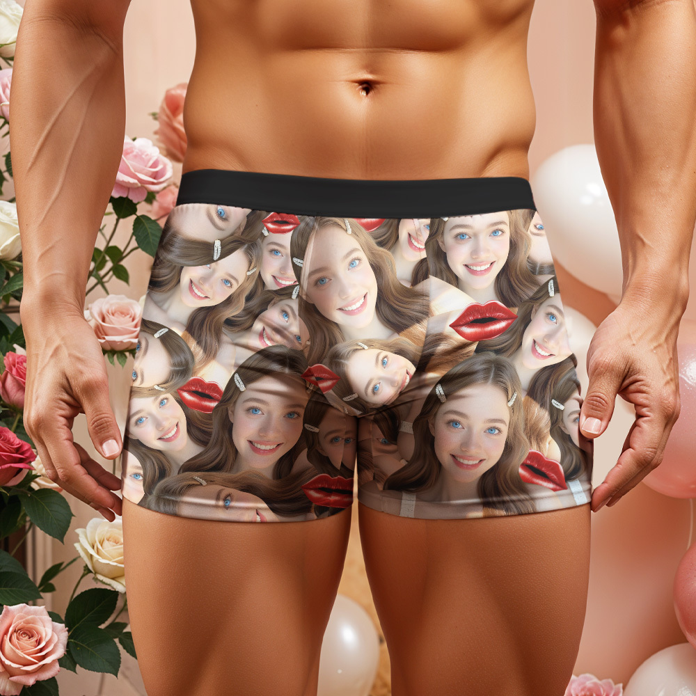 Personalized Men's Boxer Shorts Personalized Sexy Red Lips Underwear Gift for Boyfriend Valentines Gift for Husband - MyFaceBoxerAU