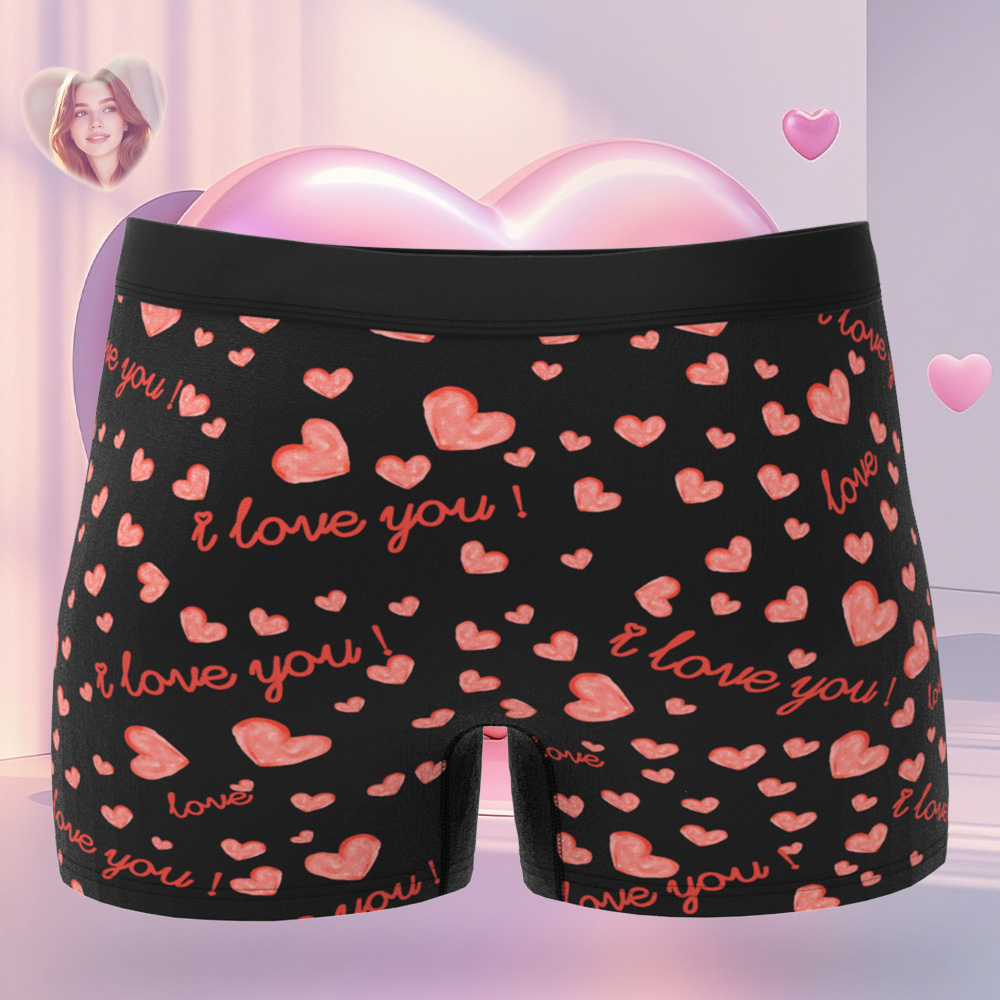 Custom Face Men's Boxer Underwear Gifts for Husband I Love You Heart Men Face Boxer - MyfaceboxerAU
