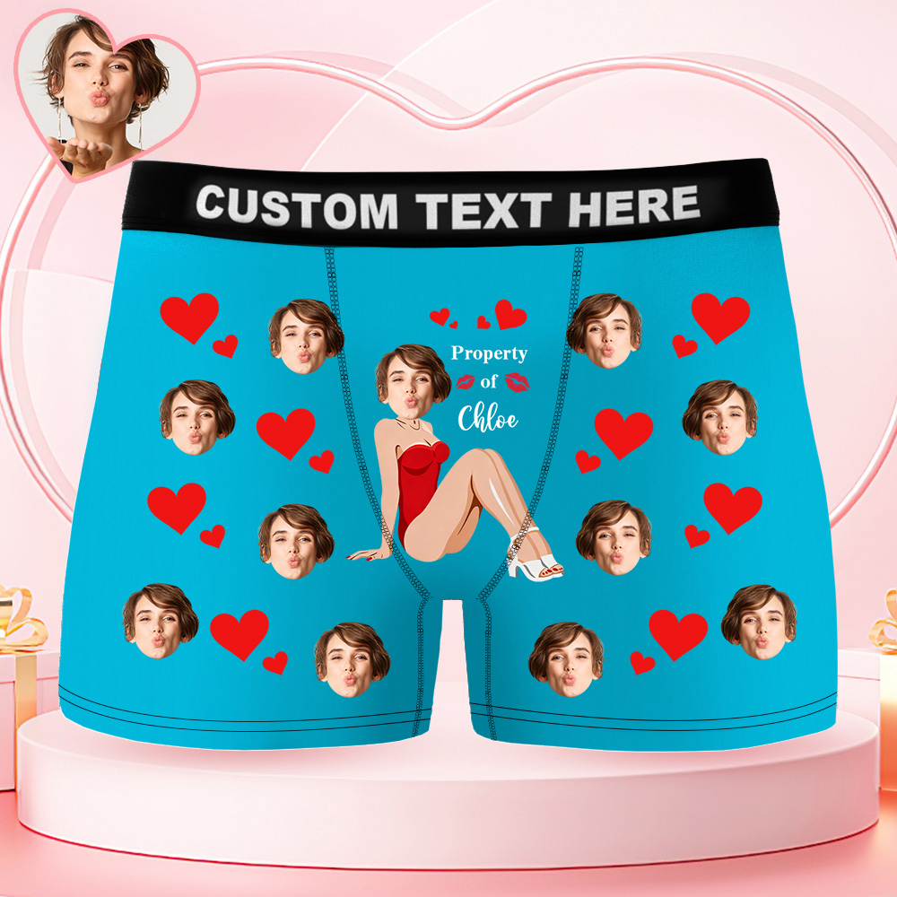 Personalized Gifts for Him Custom Face Photo Boxer Briefs Men's Boxers Underwear Property of Her - MyfaceboxerAU