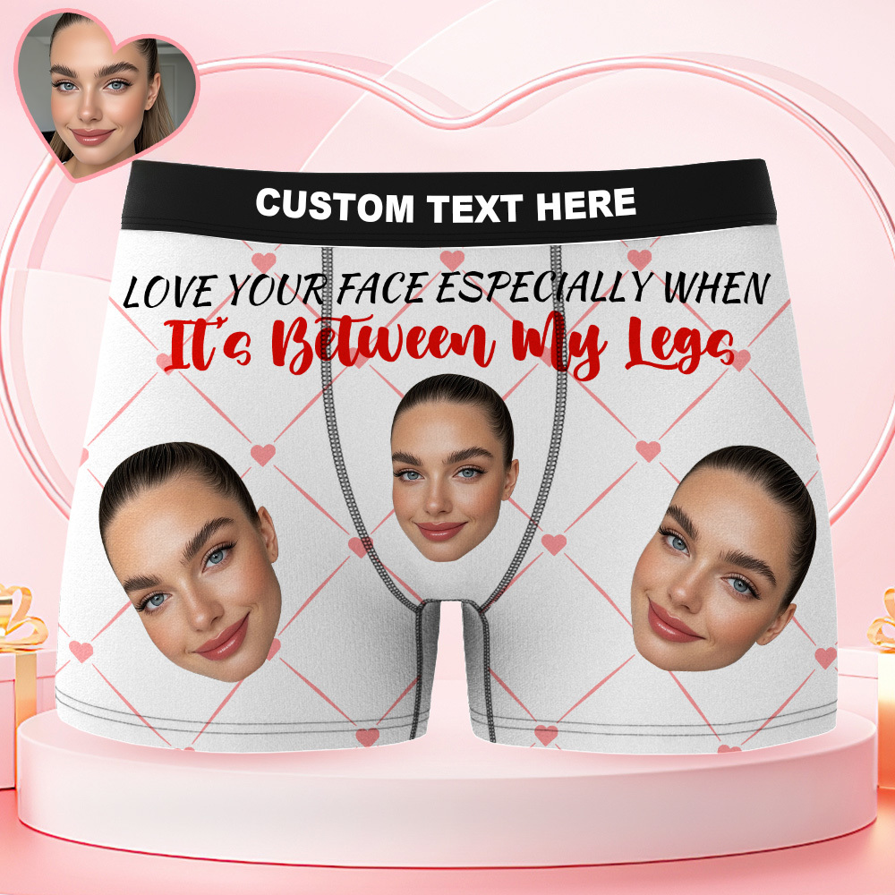 Valentine's Day Gifts Custom Face Men's Underwear Love Your Face Couple Style Boxer Briefs Birthday Gifts for Husband, Waistband Text Boxers - MyfaceboxerAU