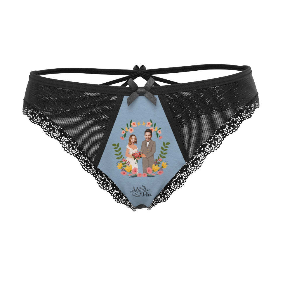 Custom Face Underwear Personalized Wedding Couple Lace Thong Honeymoon Gift - MyFaceBoxerAU
