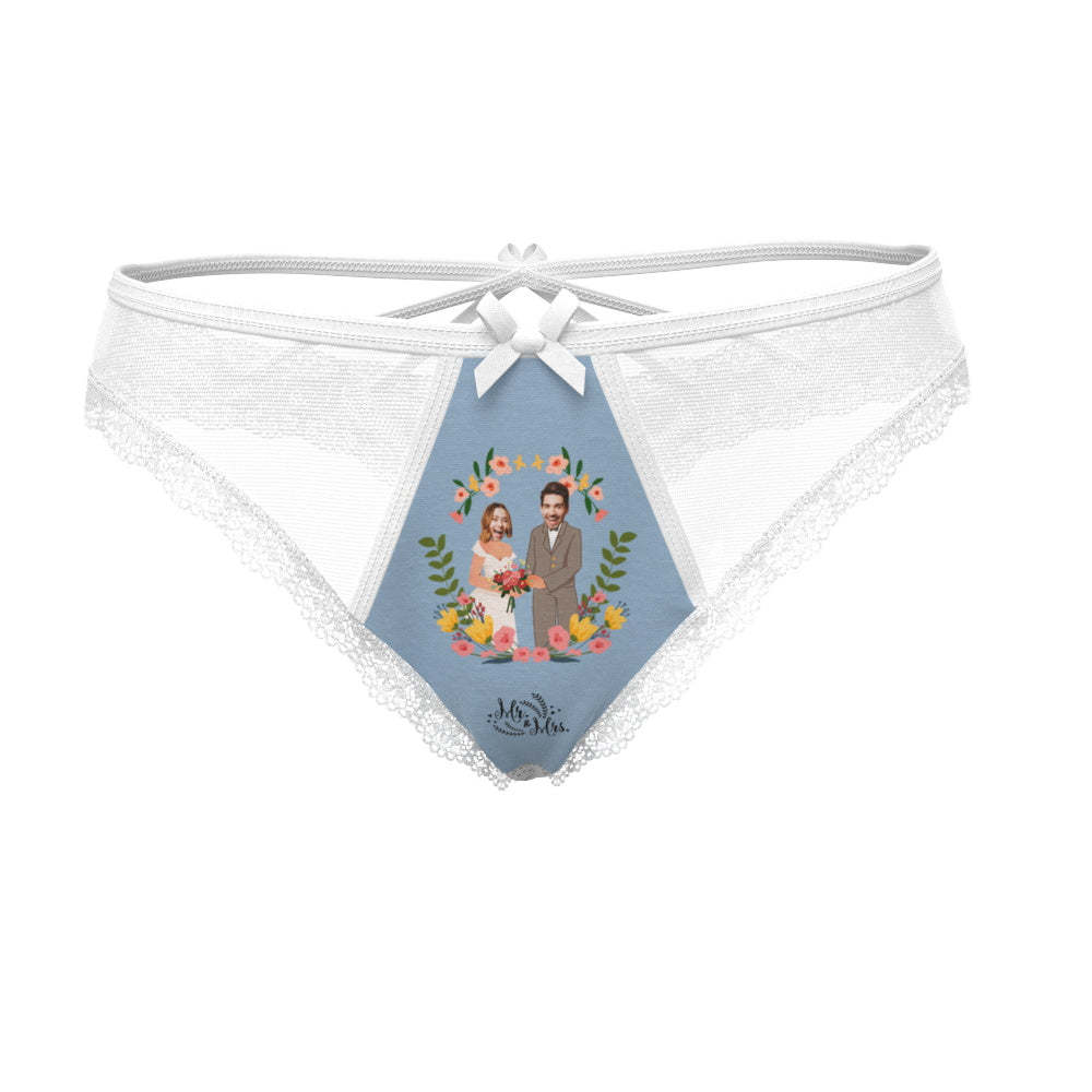 Custom Face Underwear Personalized Wedding Couple Lace Thong Honeymoon Gift - MyFaceBoxerAU
