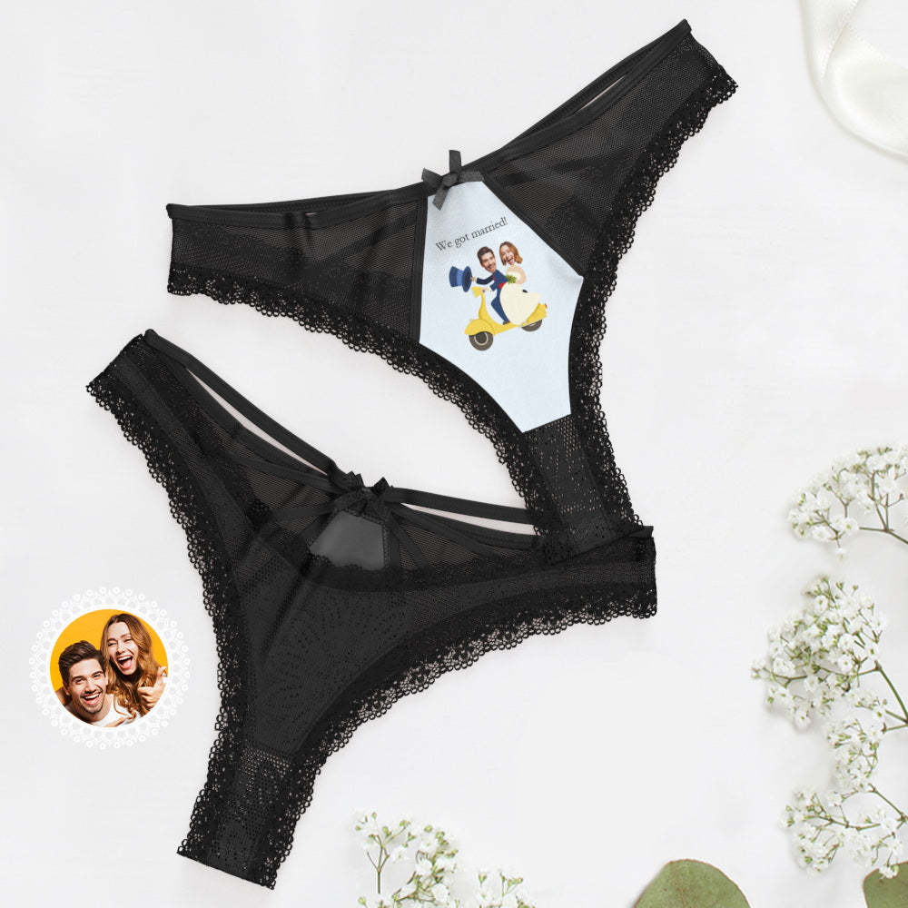 Custom Face Underwear Funny Wedding Lace Thong Personalized Honeymoon Gift - MyFaceBoxerAU