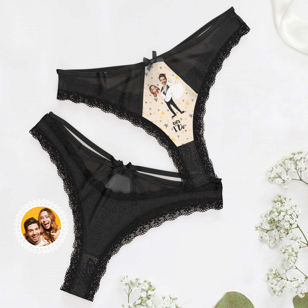 Custom Face Underwear Personalized Yes I Do Lace Thong Wedding Gift - MyFaceBoxerAU