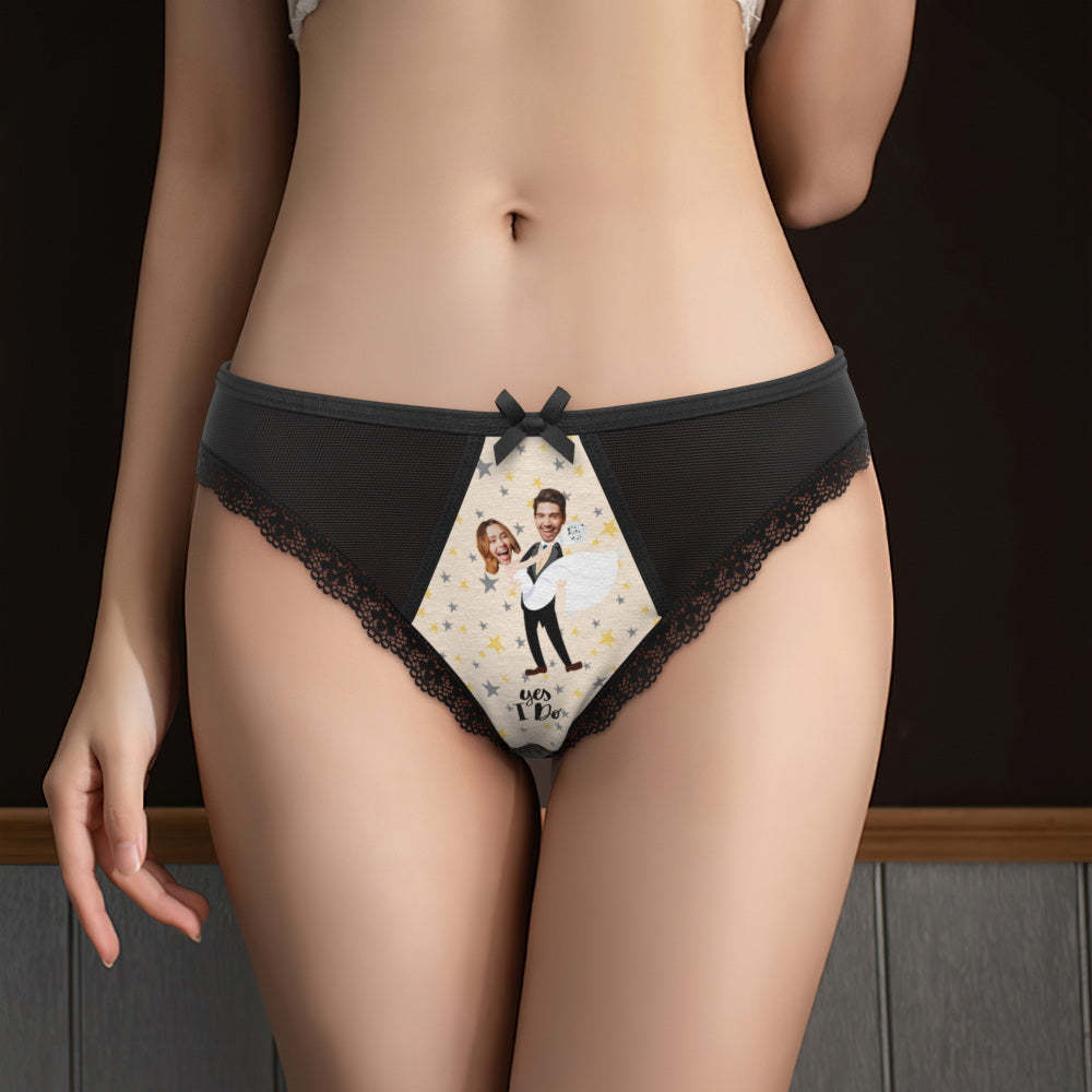Custom Face Underwear Personalized Yes I Do Lace Thong Wedding Gift - MyFaceBoxerAU