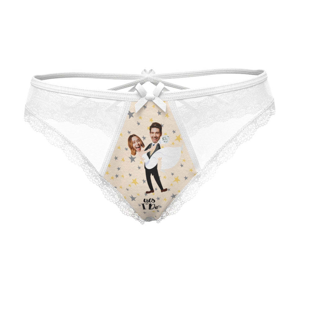 Custom Face Underwear Personalized Yes I Do Lace Thong Wedding Gift - MyFaceBoxerAU
