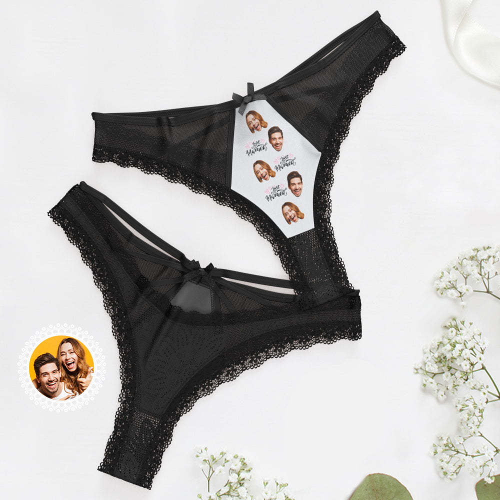 Custom Face Underwear Personalized Just Married Lace Thong Wedding Gift - MyFaceBoxerAU