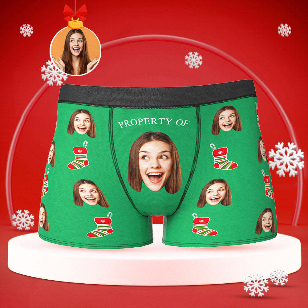 Custom Face Boxers Briefs Men's Shorts With Girlfriend Photo Christmas Gifts - Property Of - MyFaceBoxerAU