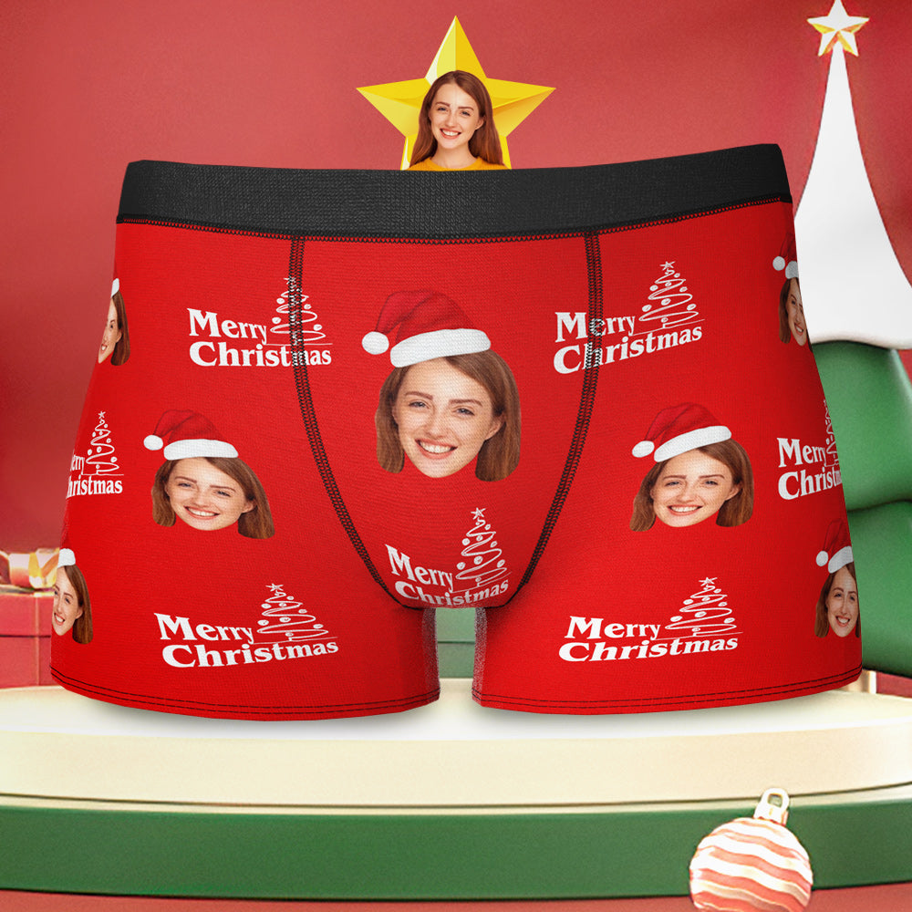 Custom Face with Santa Hat Christmas Men's Boxer Briefs Christmas Gift - MyFaceBoxerAU