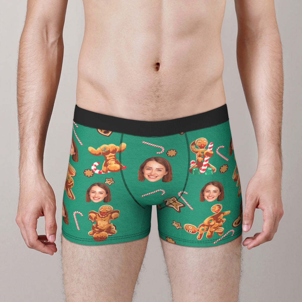 Custom Face Gingerbread Couple Boxer Briefs Funny Personalised Face Underwear Christmas Gift - MyFaceBoxerAU
