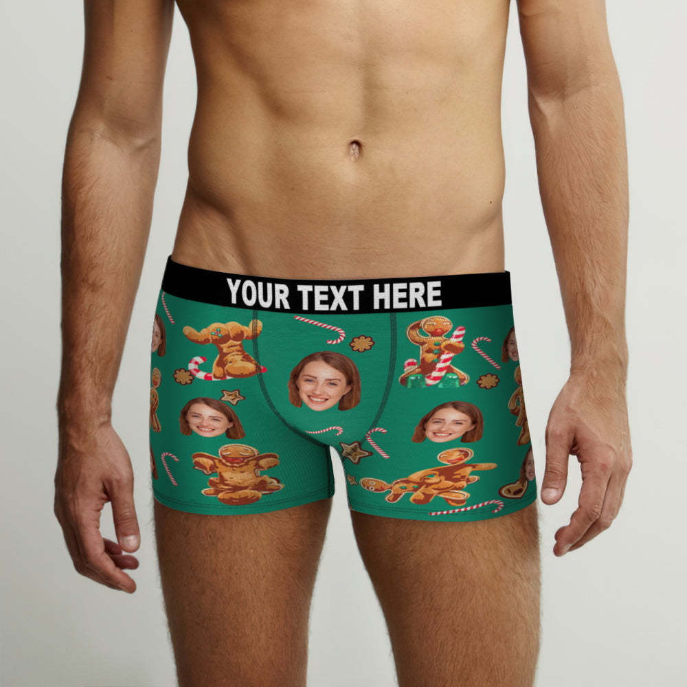 Custom Face Gingerbread Couple Boxer Briefs Funny Personalised Face Underwear Christmas Gift - MyFaceBoxerAU