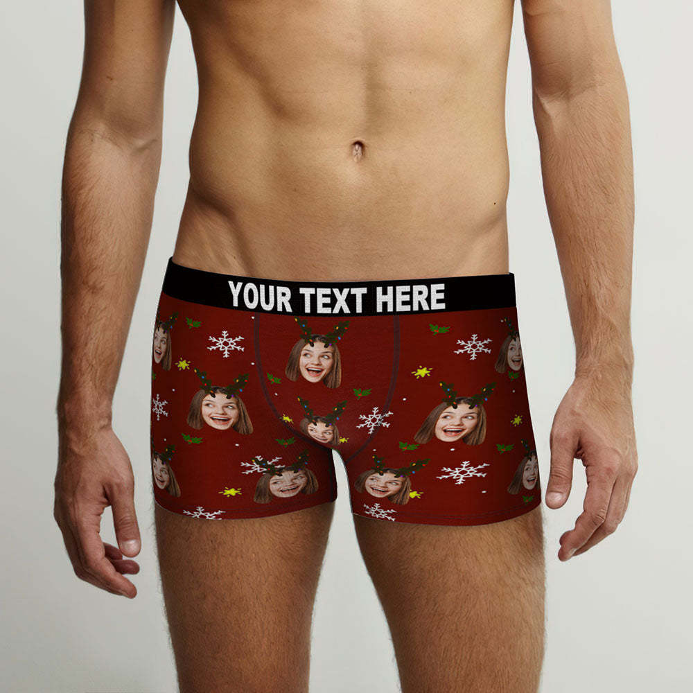 Custom Face Boxers Briefs Personalised Men's Shorts With Photo Snowflake And Antler Christmas Gifts - MyFaceBoxerAU