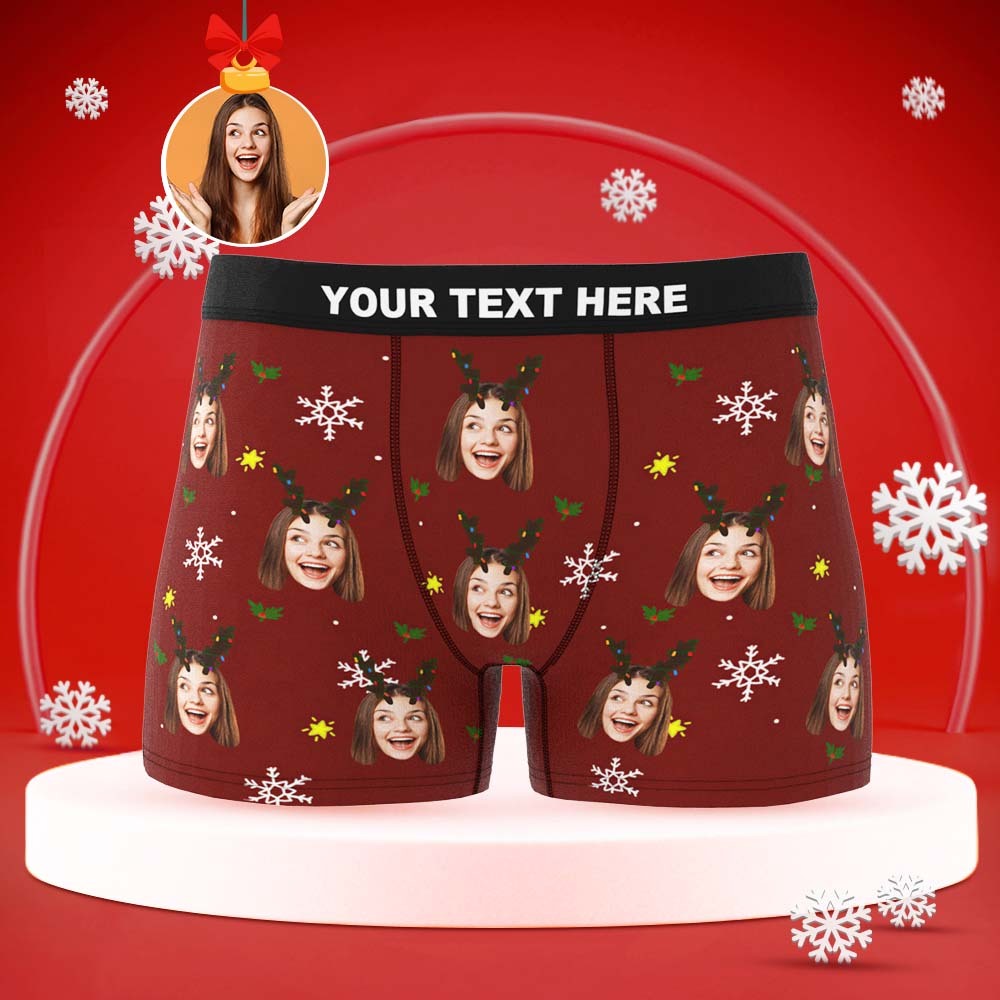 Custom Face Boxers Briefs Personalised Men's Shorts With Photo Snowflake And Antler Christmas Gifts - MyFaceBoxerAU