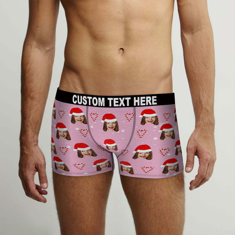 Custom Face Pink Christmas Candy Boxer Briefs Personalised Pink Christmas Gift	 - MyFaceBoxerAU