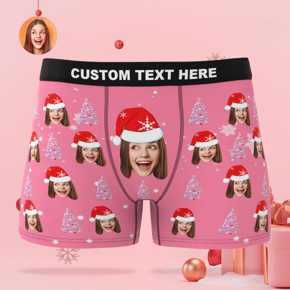 Custom Face Pink Christmas Tree Boxer Briefs Personalised Funny Christmas Gift	 - MyFaceBoxerAU
