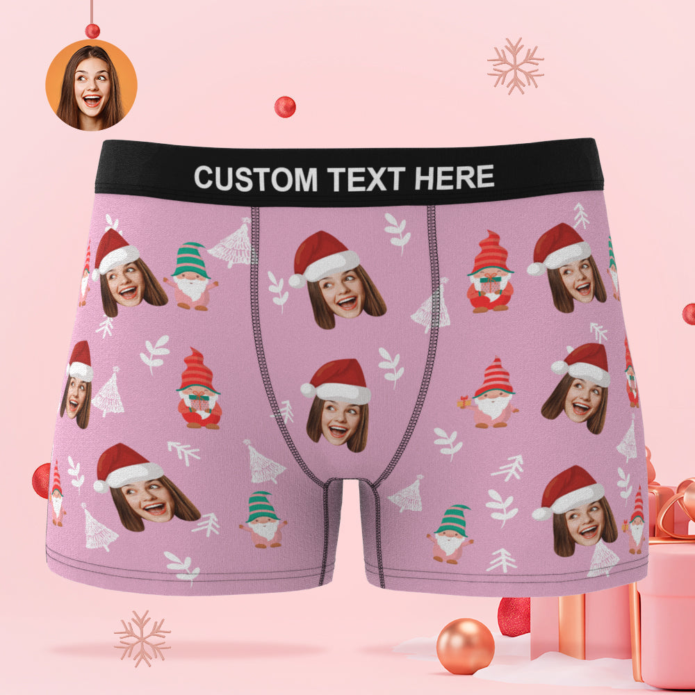 Custom Face Christmas Gnomes Pink Boxer Briefs Personalised Christmas Gift - MyFaceBoxerAU