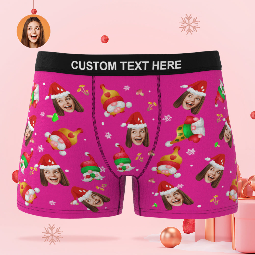 Custom Face Happy Gnomes Pink Christmas Boxer Briefs Personalised Christmas Gift - MyFaceBoxerAU