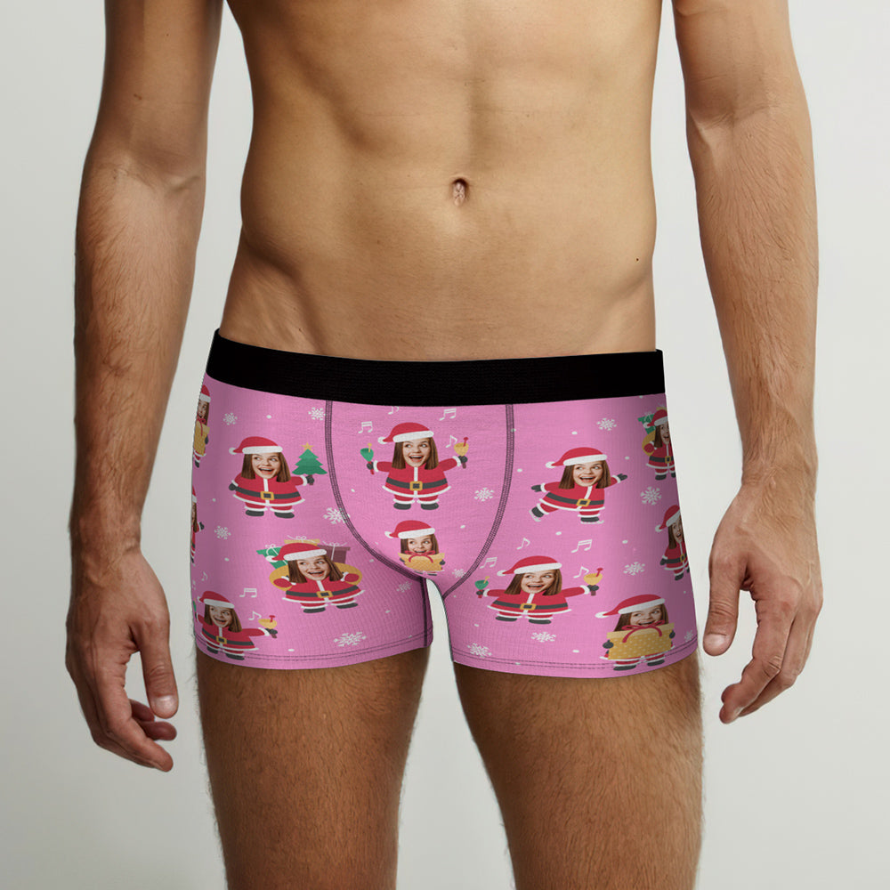 Custom Face Christmas Santa Pink Boxer Briefs Personalised Funny Christmas Gift - MyFaceBoxerAU