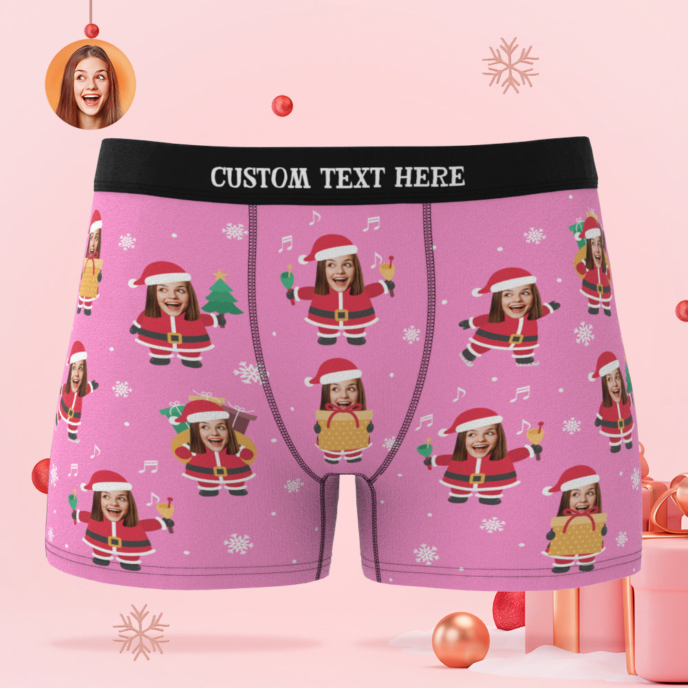 Custom Face Christmas Santa Pink Boxer Briefs Personalised Funny Christmas Gift - MyFaceBoxerAU