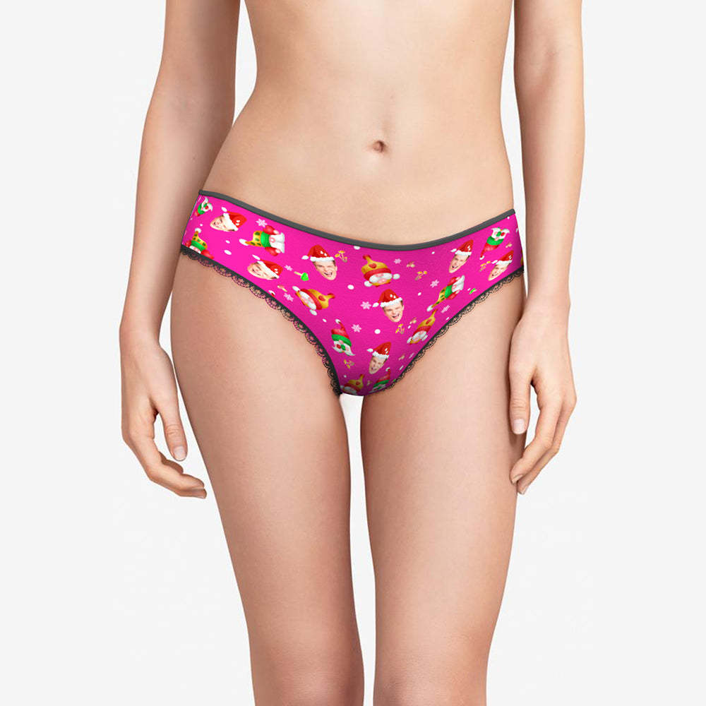 Custom Face Happy Gnomes Pink Christmas Women's Panties Personalised Pink Christmas Gift - MyFaceBoxerAU