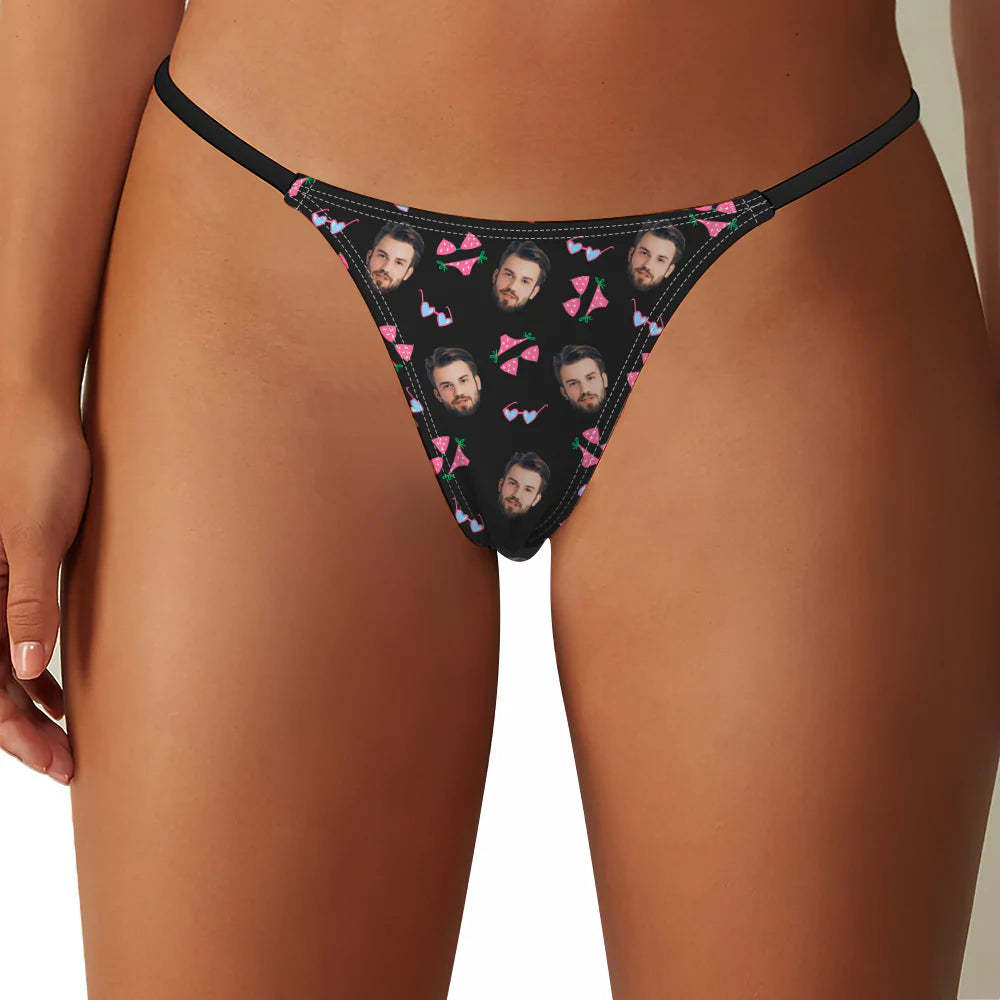 Custom Face Cute Bikini Pattern Women's Tanga Thong Gift for Her - MyFaceBoxerAU