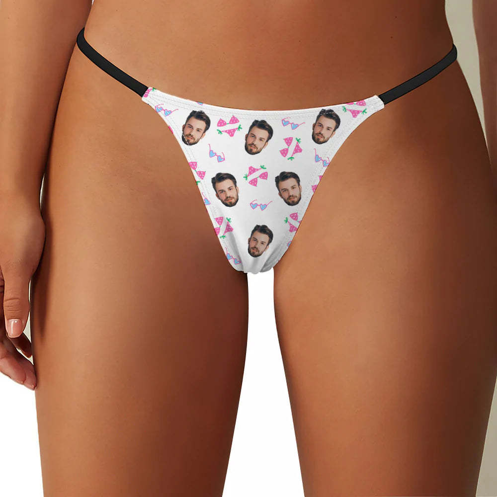 Custom Face Cute Bikini Pattern Women's Tanga Thong Gift for Her - MyFaceBoxerAU