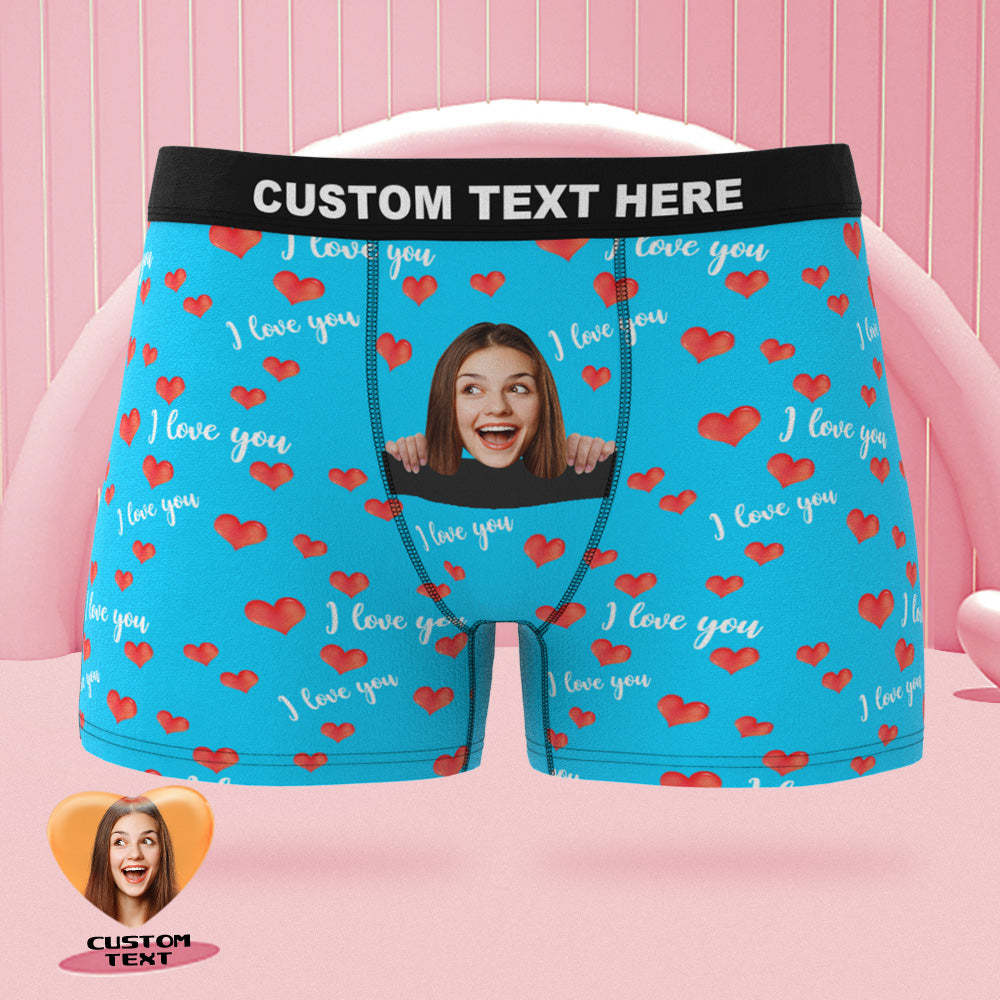Custom Face Boxer Briefs I Love You with All My Heart Personalised Naughty Valentine's Day Gift for Him - MyFaceBoxerAU