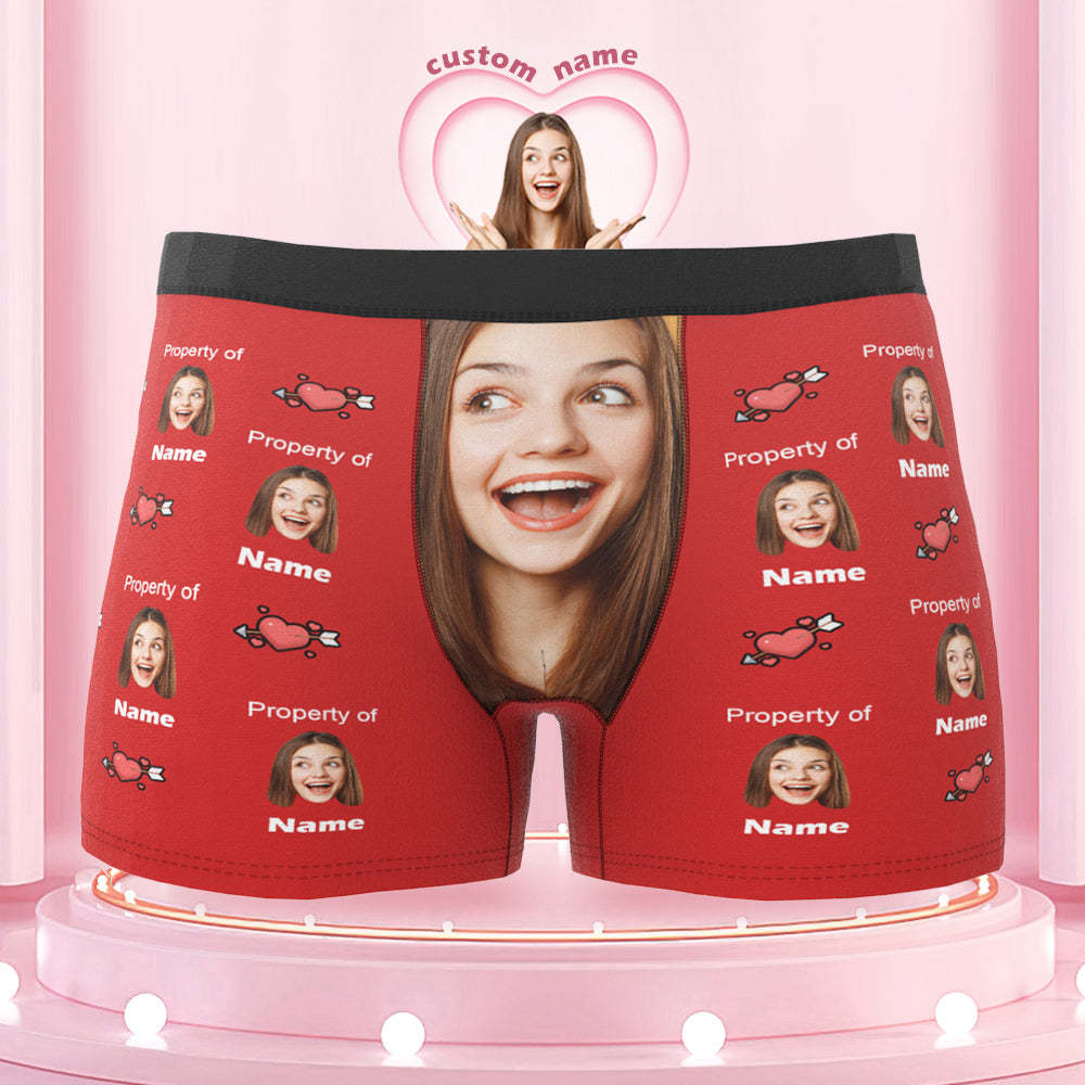 Customized Boxer Briefs Love Heart Property of Name Men's Personalised Underwear Funny Gift - MyFaceBoxerAU