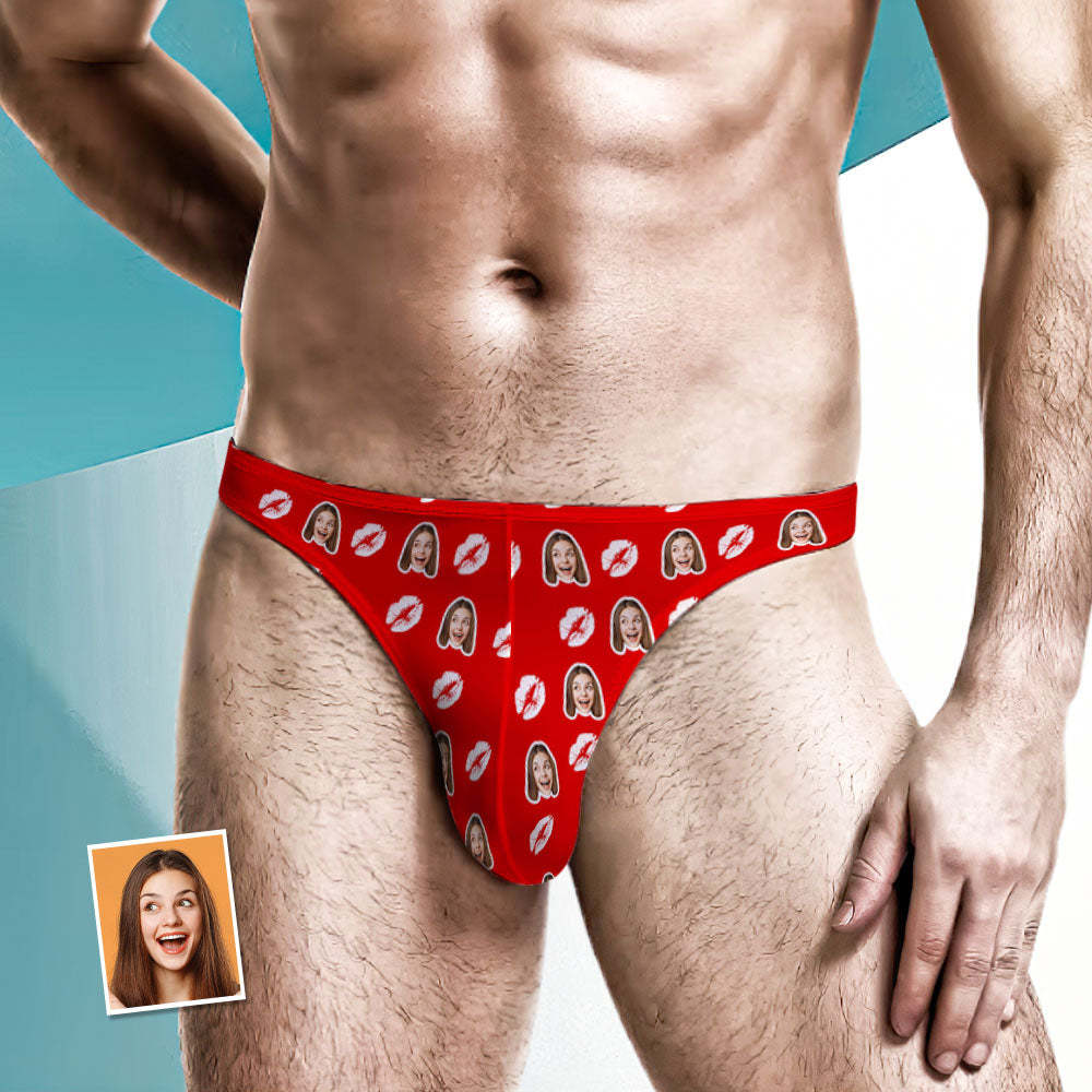 Custom Face Red Lips Men's Thong Kiss Men's Briefs - MyFaceBoxerAU