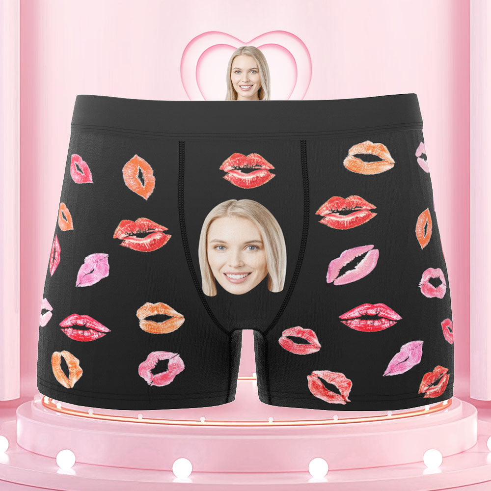 Custom Face Boxers Briefs Colorful Lipstick of Love Personalized Photo Underwear Gift for Him - MyFaceBoxerAU