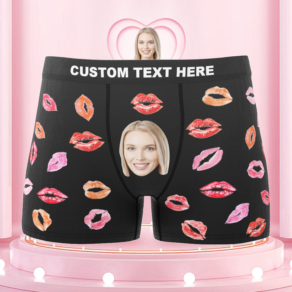 Custom Face Boxers Briefs Colorful Lipstick of Love Personalized Photo Underwear Gift for Him - MyFaceBoxerAU