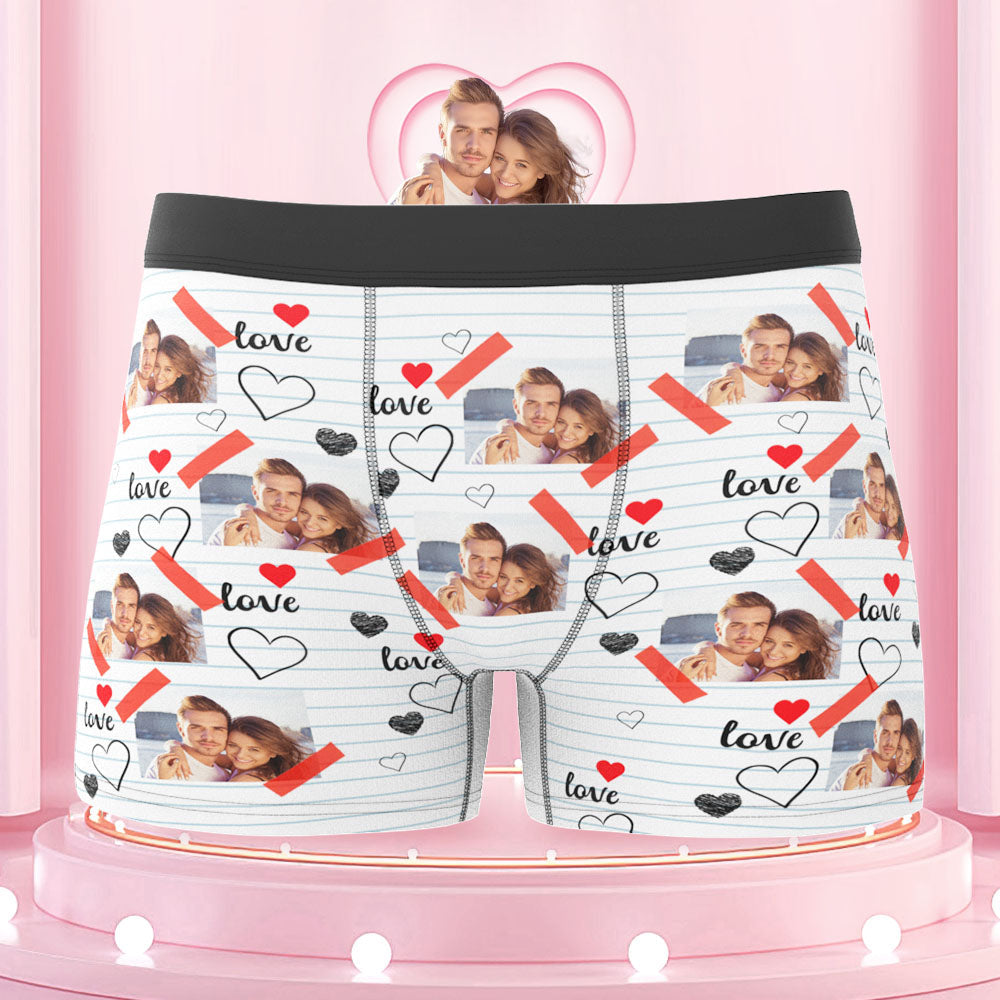 Custom Photo Boxers Briefs Picture of Love Personalized Photo Underwear Gift for Him - MyFaceBoxerAU