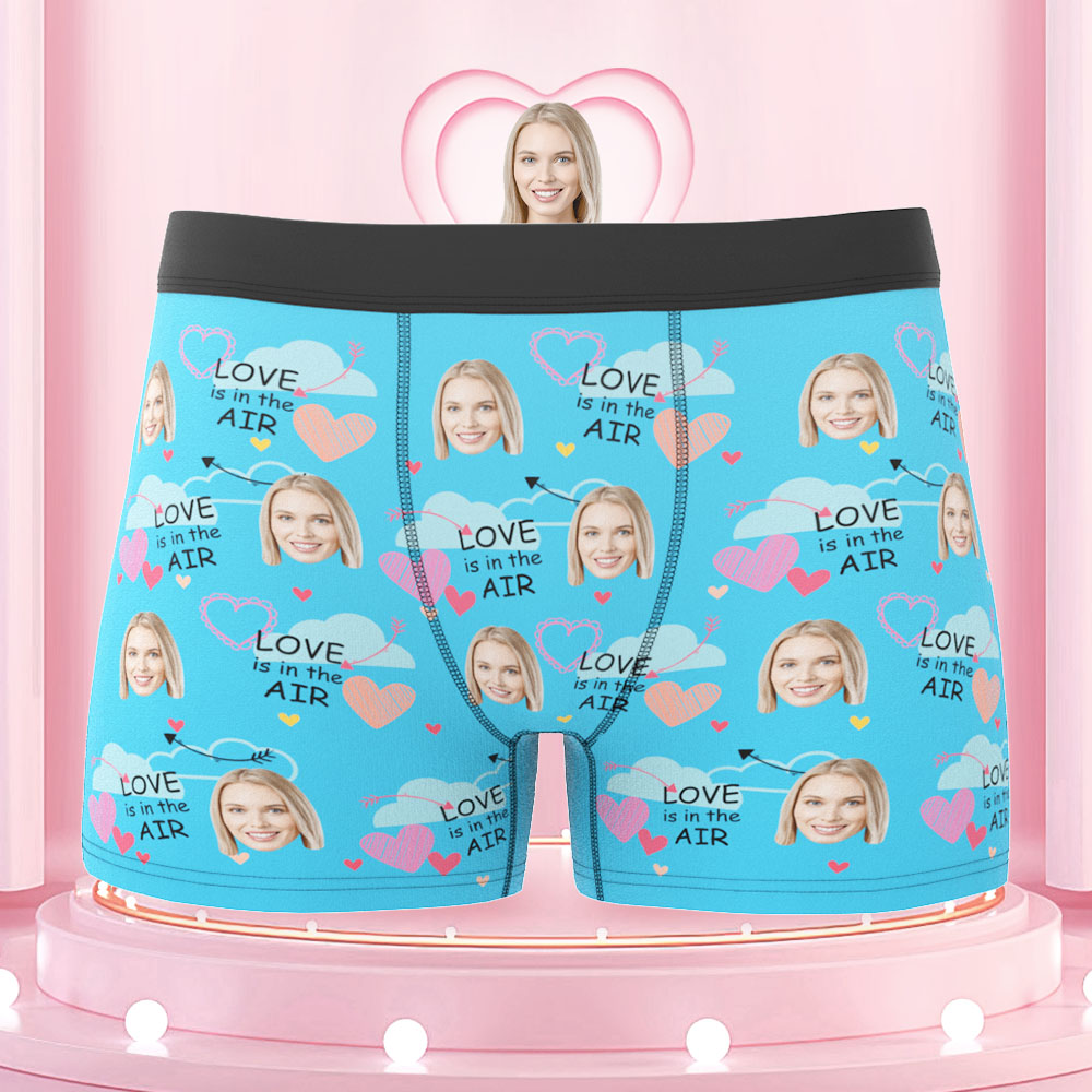 Custom Face Boxers Briefs Love Is In the Air Personalized Photo Underwear Gift for Him - MyFaceBoxerAU