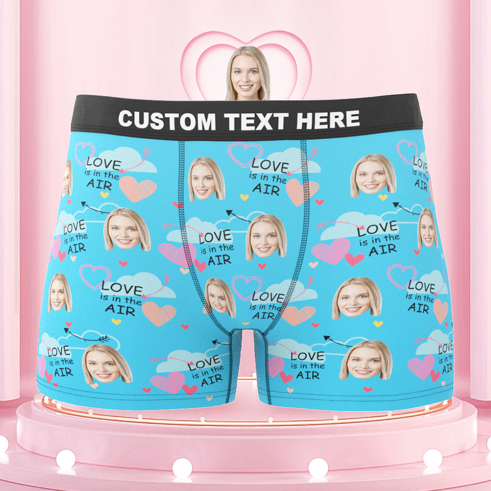 Custom Face Boxers Briefs Love Is In the Air Personalized Photo Underwear Gift for Him - MyFaceBoxerAU