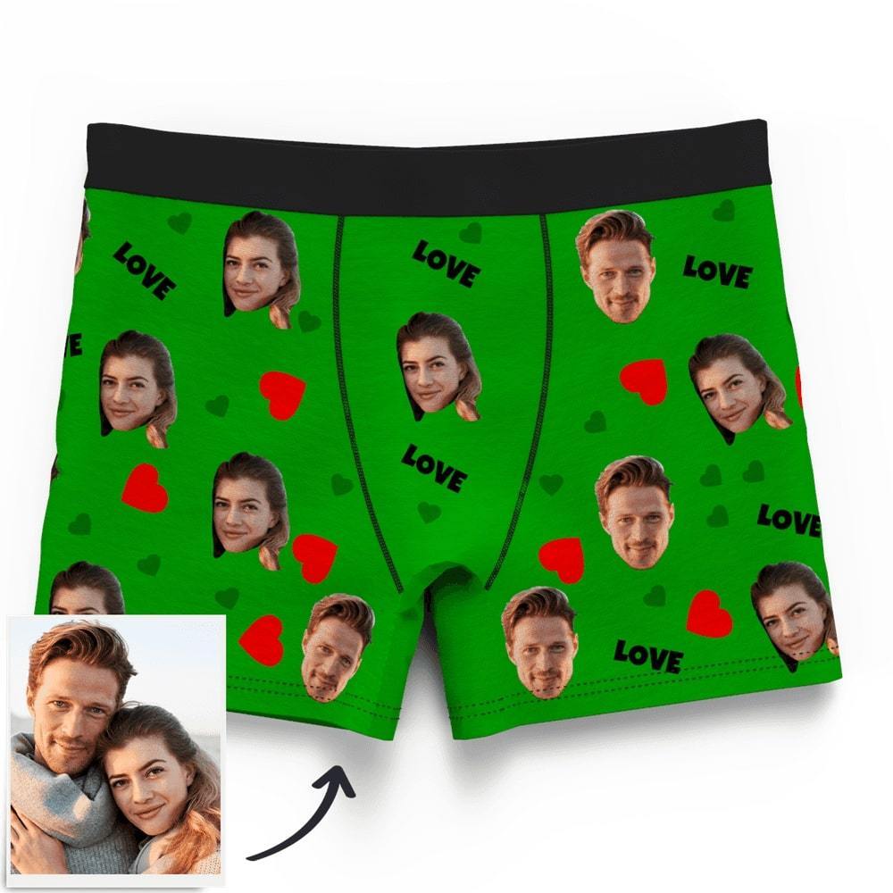 Men's Custom Love And Face On Boxer Shorts - MyFaceBoxerAU