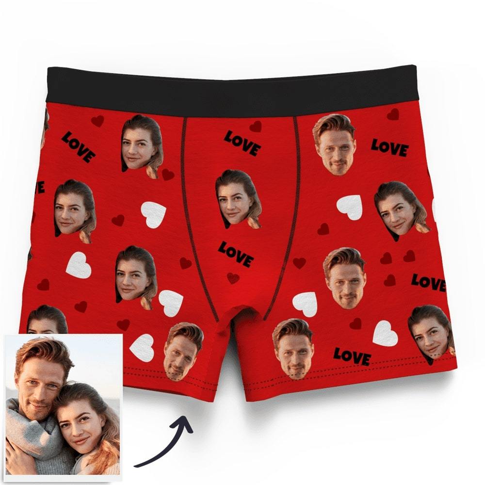 Men's Custom Love And Face On Boxer Shorts