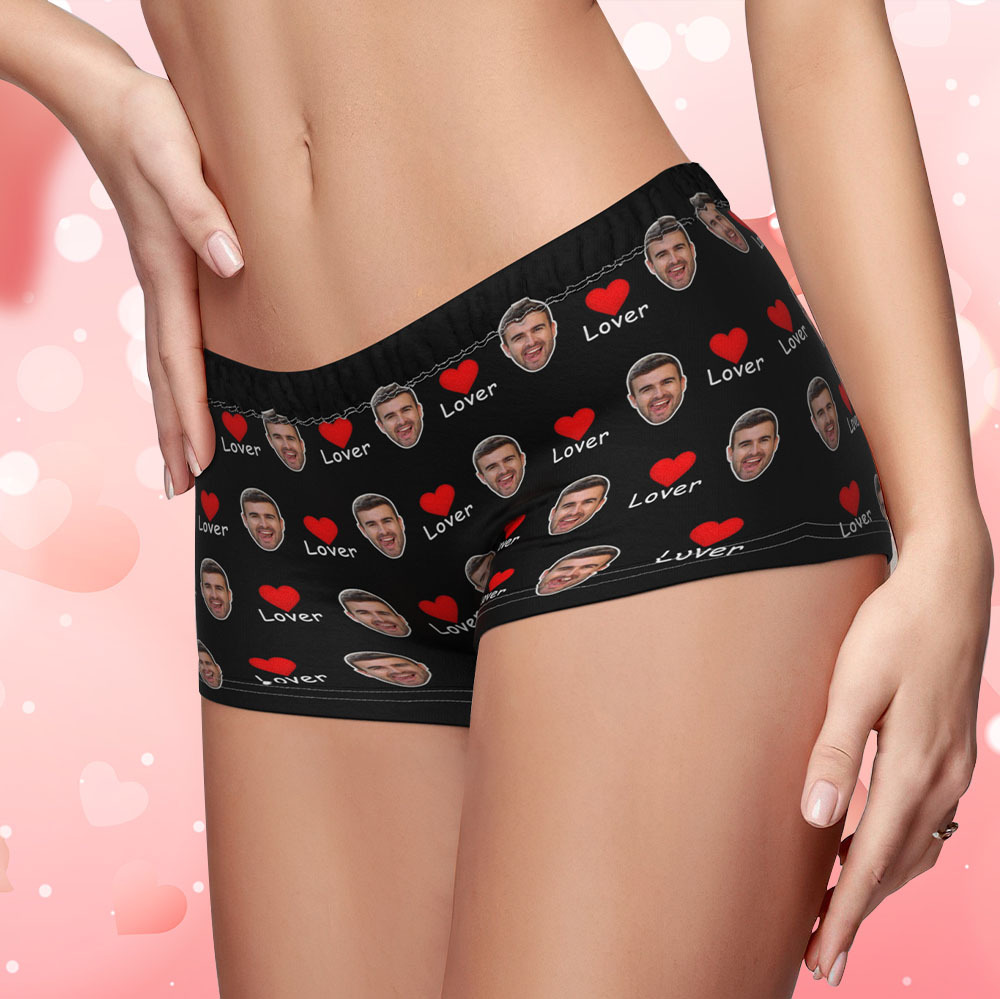 Custom Face Women's Boy Short Boyfriend Face Love Underwear Gifts For Her - MyFaceBoxer