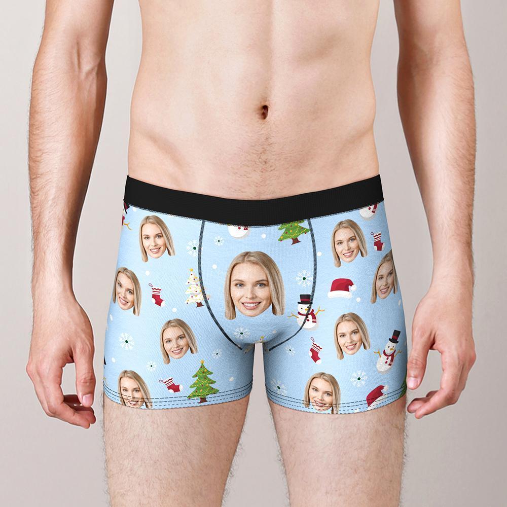 Custom Face Boxers Shorts Christmas Tree Personalised Photo Underwear Christmas Gift for Men	 - MyFaceBoxerAU