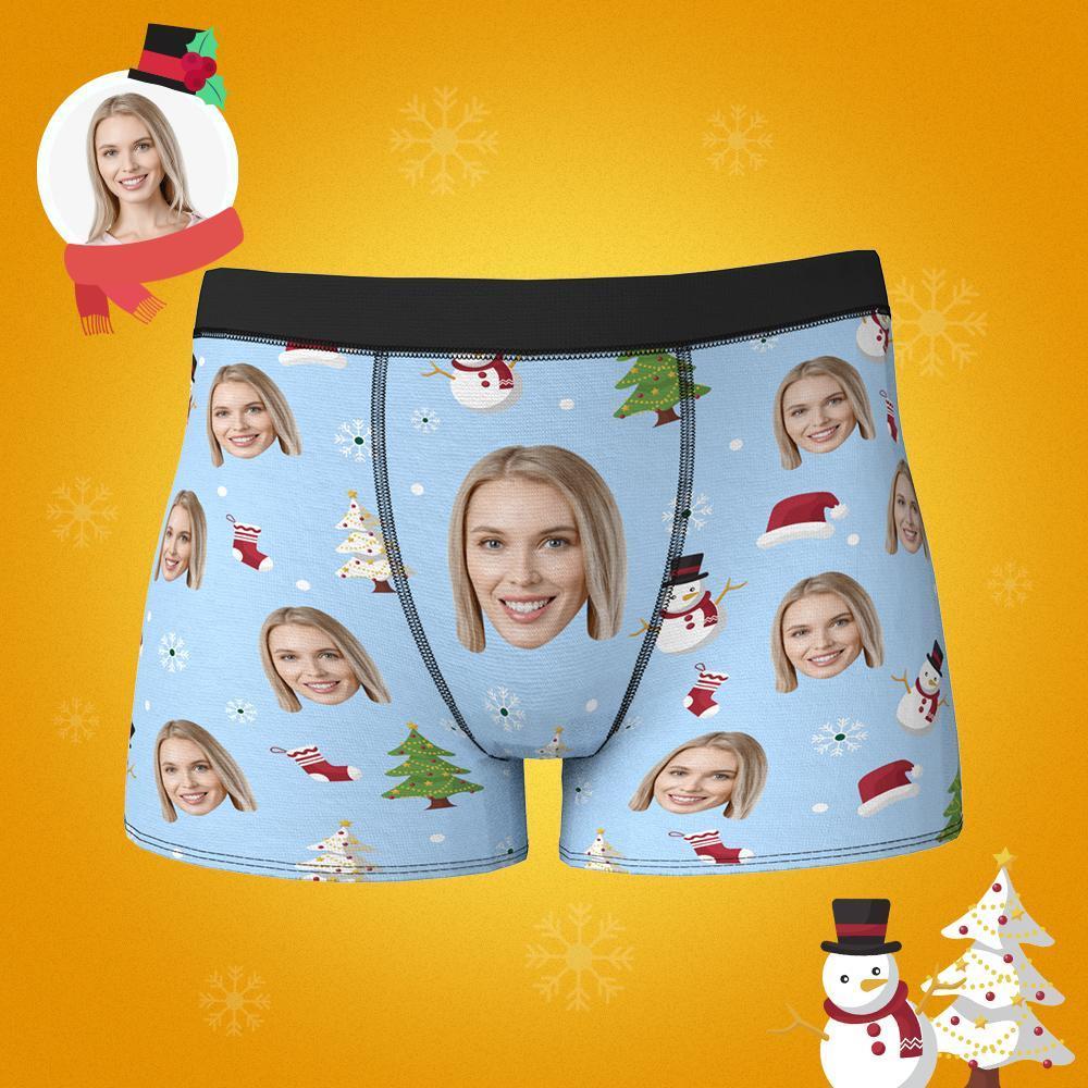 Custom Face Boxers Shorts Christmas Tree Personalised Photo Underwear Christmas Gift for Men	 - MyFaceBoxerAU